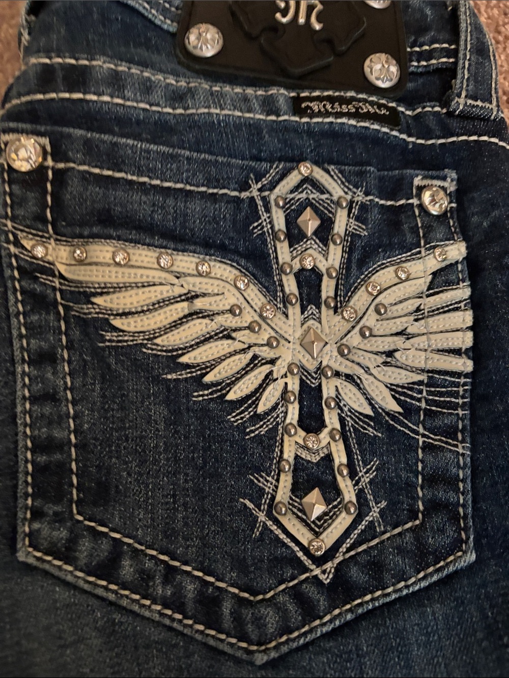 Miss Me Dark Denim Bootcut Jeans with Decorative Silver Buttons - Picture 2 of 11